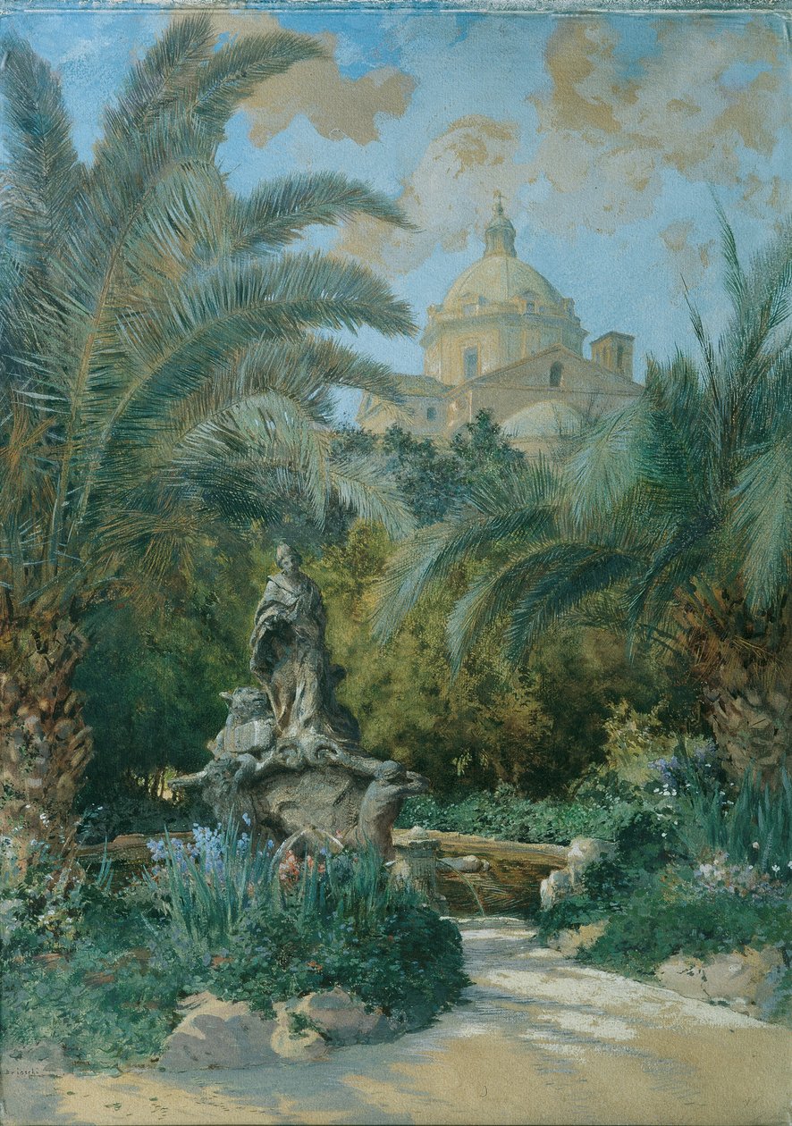 Vista da embaixada em Roma: vista do jardim com a cúpula à direita de Othmar Brioschi