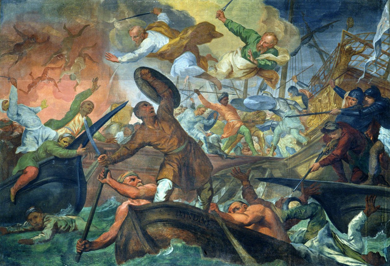 A intervenção milagrosa de SS Pedro e Paulo na batalha de Lepanto, 7 de outubro de 1571 de Ottaviano Dandini