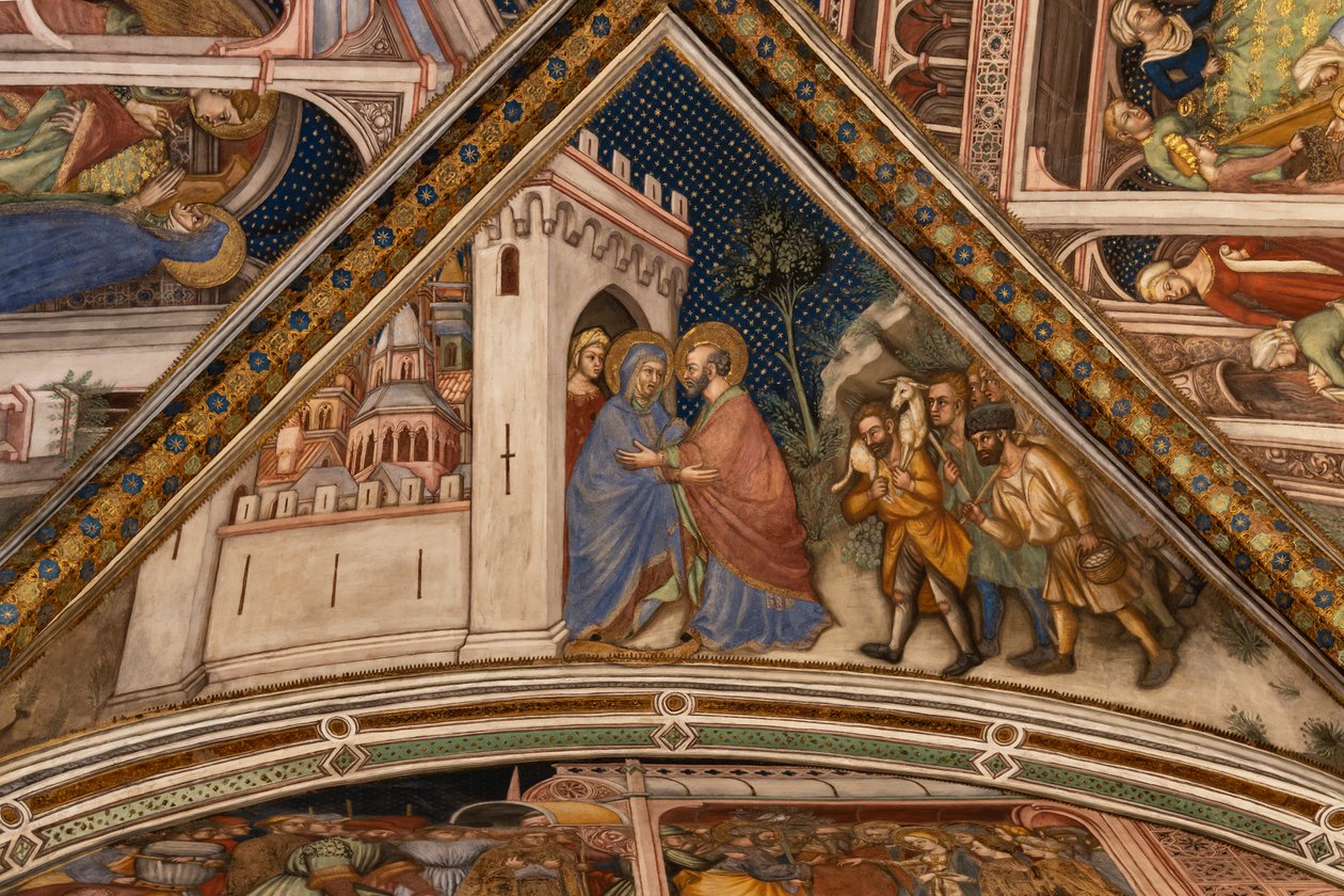 Detalhe da caixa-forte: Reunião de Anna e Joachim na porta dourada de Jerusalém de Ottaviano Nelli