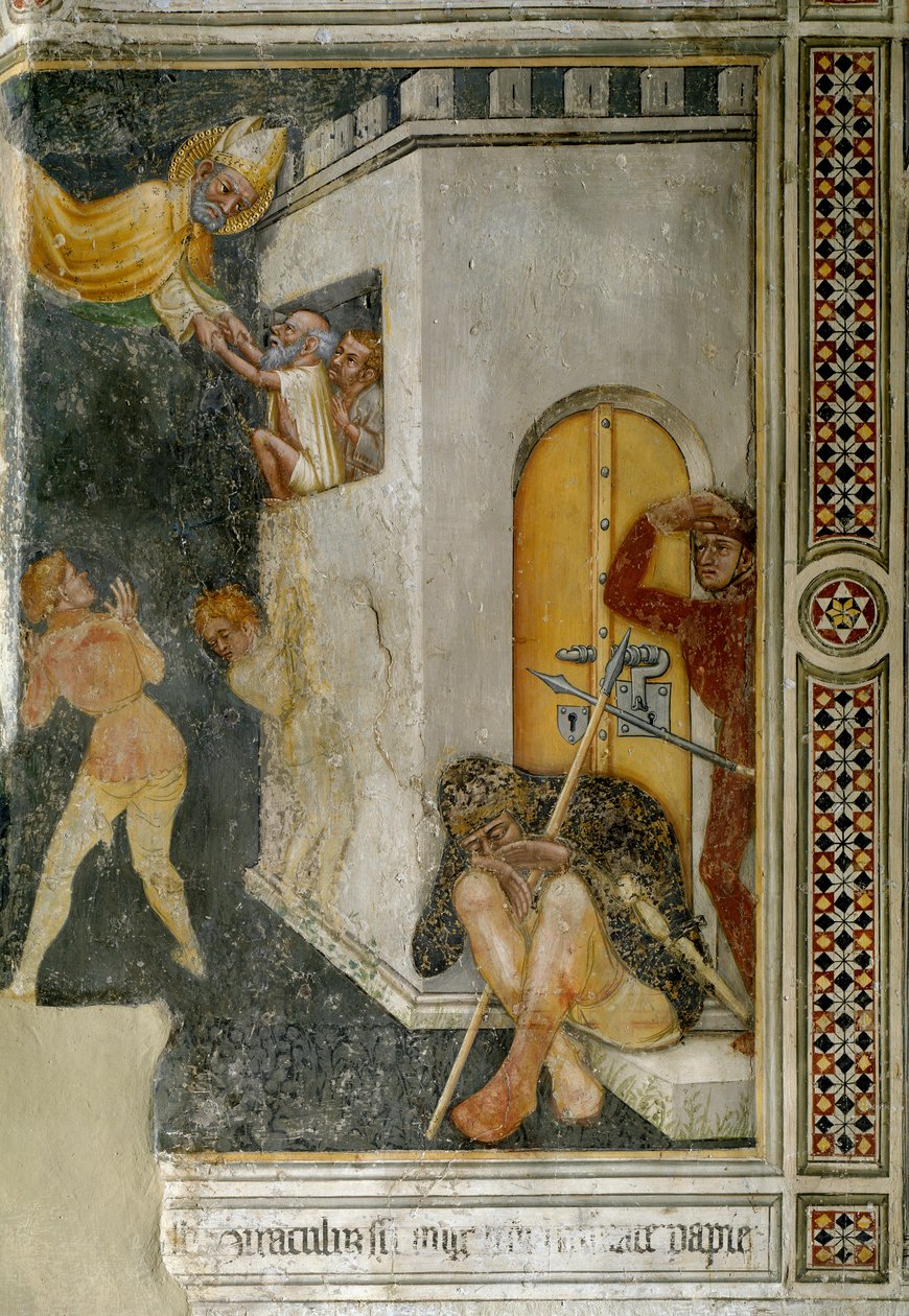 Milagre de Santo Agostinho, um prisioneiro inocente é libertado (Fresco de Ottaviano Nelli