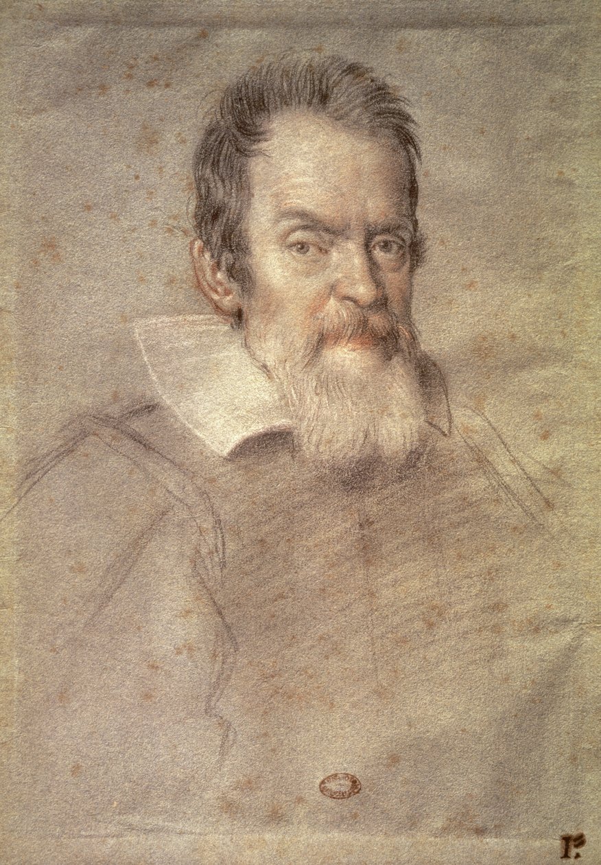 Retrato de Galileo Galilei (1564-1642) Astrônomo e Físico (Desenho) de Ottavio Mario Leoni