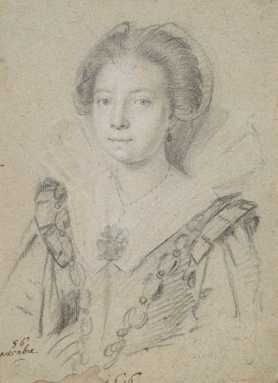 Retrato de uma jovem senhora da Casa de Anjou de Ottavio Leoni