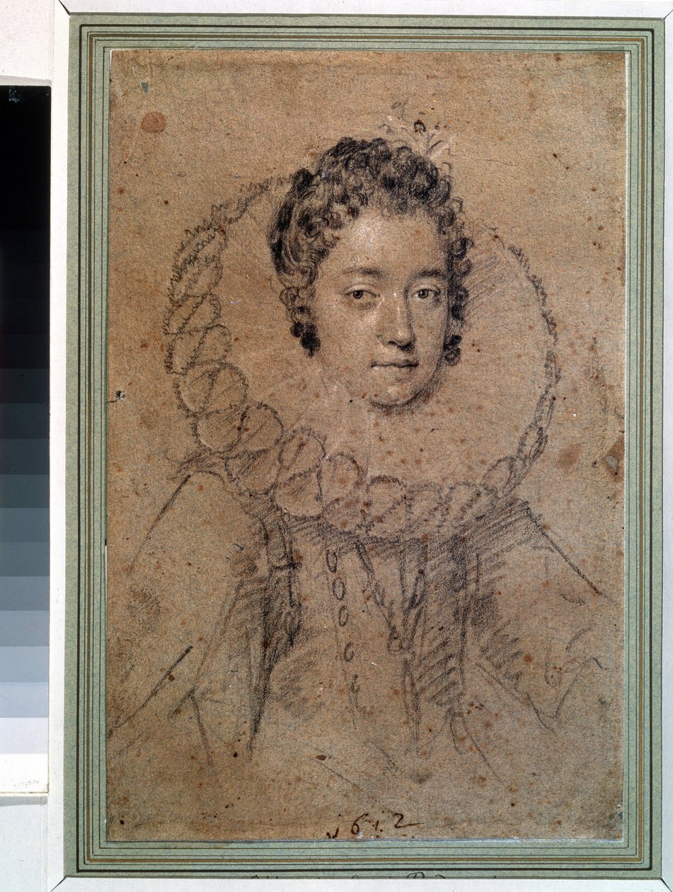 "Retrato de uma senhora da aristocracia" ela está a usar uma gola larga (morango). Desenho de Ottavio Maria Leoni (1578-1630) 1612 Museu Pushkin, Moscovo de Ottavio Mario Leoni