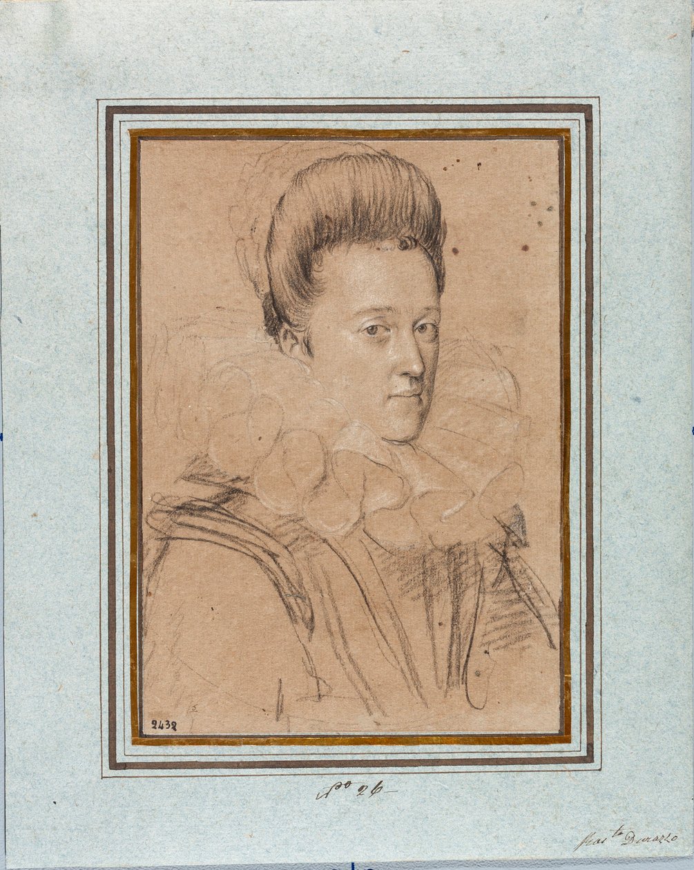 Retrato de Eleonore de Medicis (Eleonora de Medici) (1567-1611) Esposa de Vicente I de Gonzague, Duque de Mântua (Vincenzo I Gonzaga, Duque de Mântua) (1562-1612) Desenho de Ottavio Leoni (1578-1630) Genes, Musei di Strada Nuova, inv 2432 de Ottavio Mario Leoni
