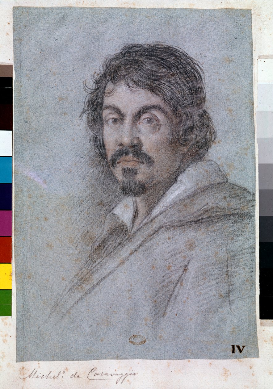 Retrato de Michelangelo Merisi da Caravaggio (pastel sobre tábua de bristol, cerca de 1621) de Ottavio Mario Leoni