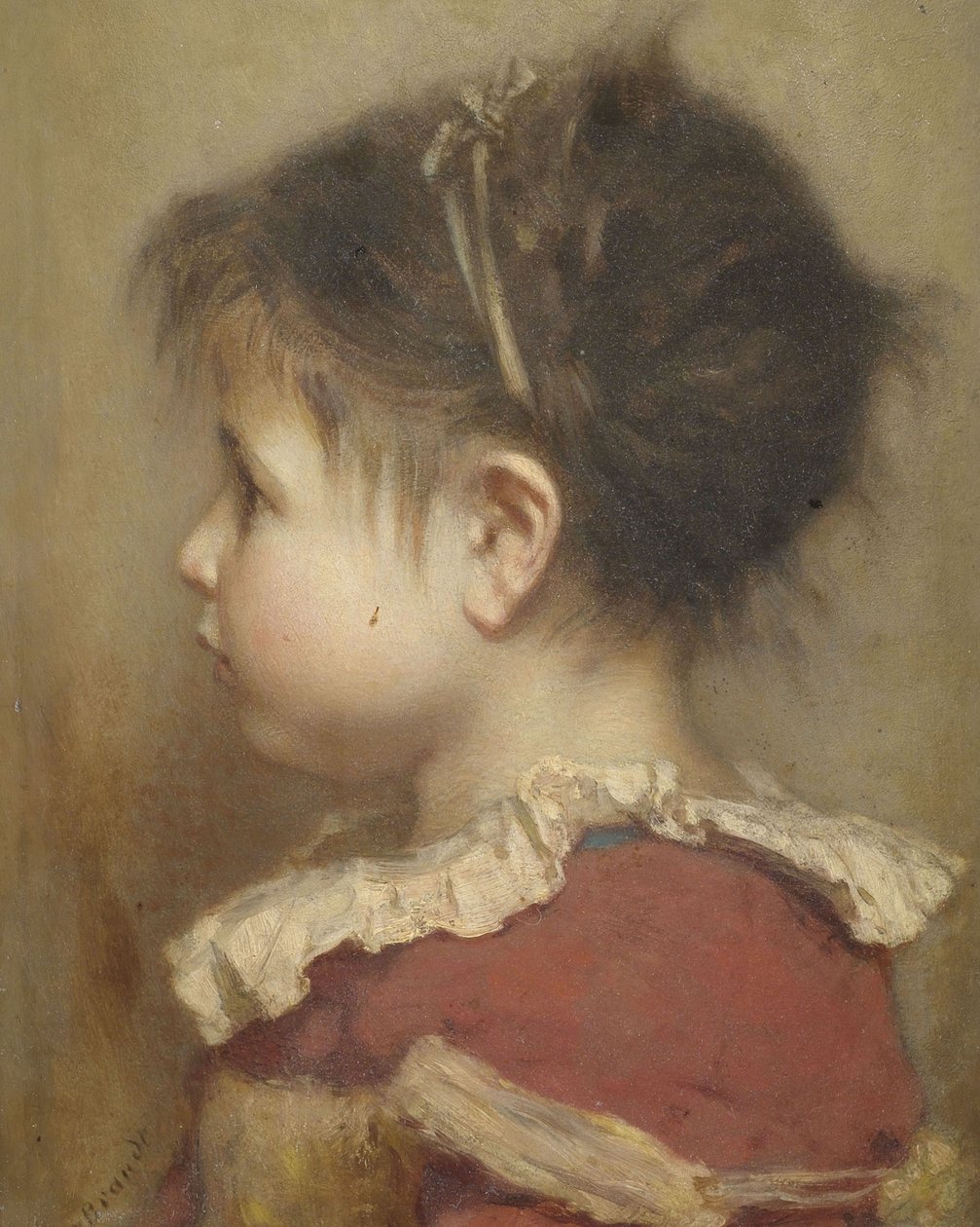 Perfil, retrato, de, um, menininha, em, vestido vermelho de Otto Brandt