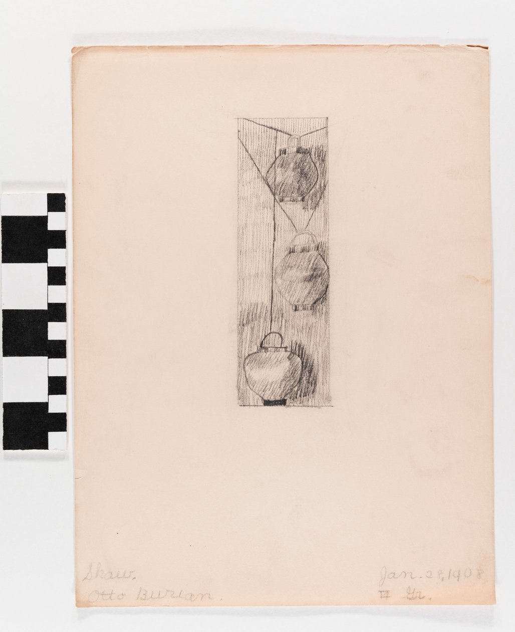 Lápis de desenho de três lâmpadas penduradas no papel de Otto Burian