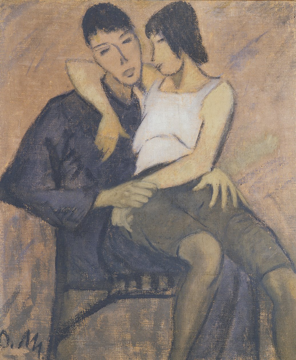 Par sentado, 1920 (óleo na serapilheira) de Otto Mueller