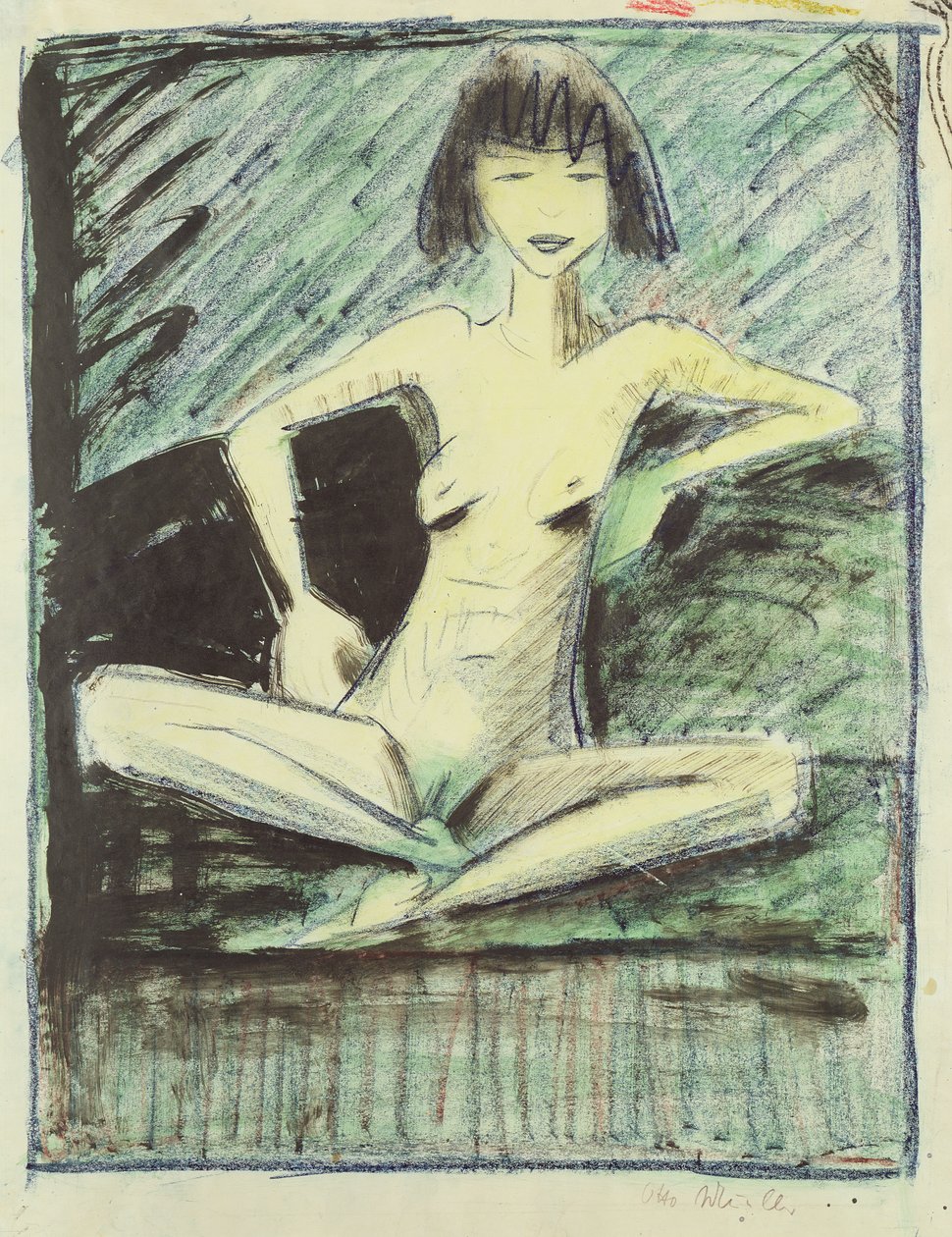 Jovem Rapariga Cigana, c.1926 (giz, caneta e wc sobre papel) de Otto Mueller