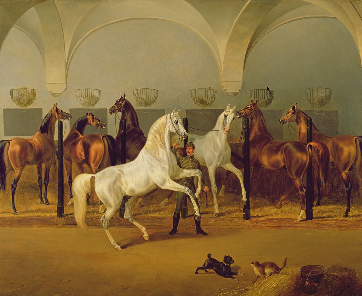 Os estábulos em Babolna, 1849 de Otto Stotz