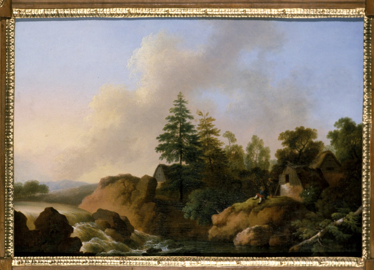 Paisagem Moutainous com cascata de Otto Wagner