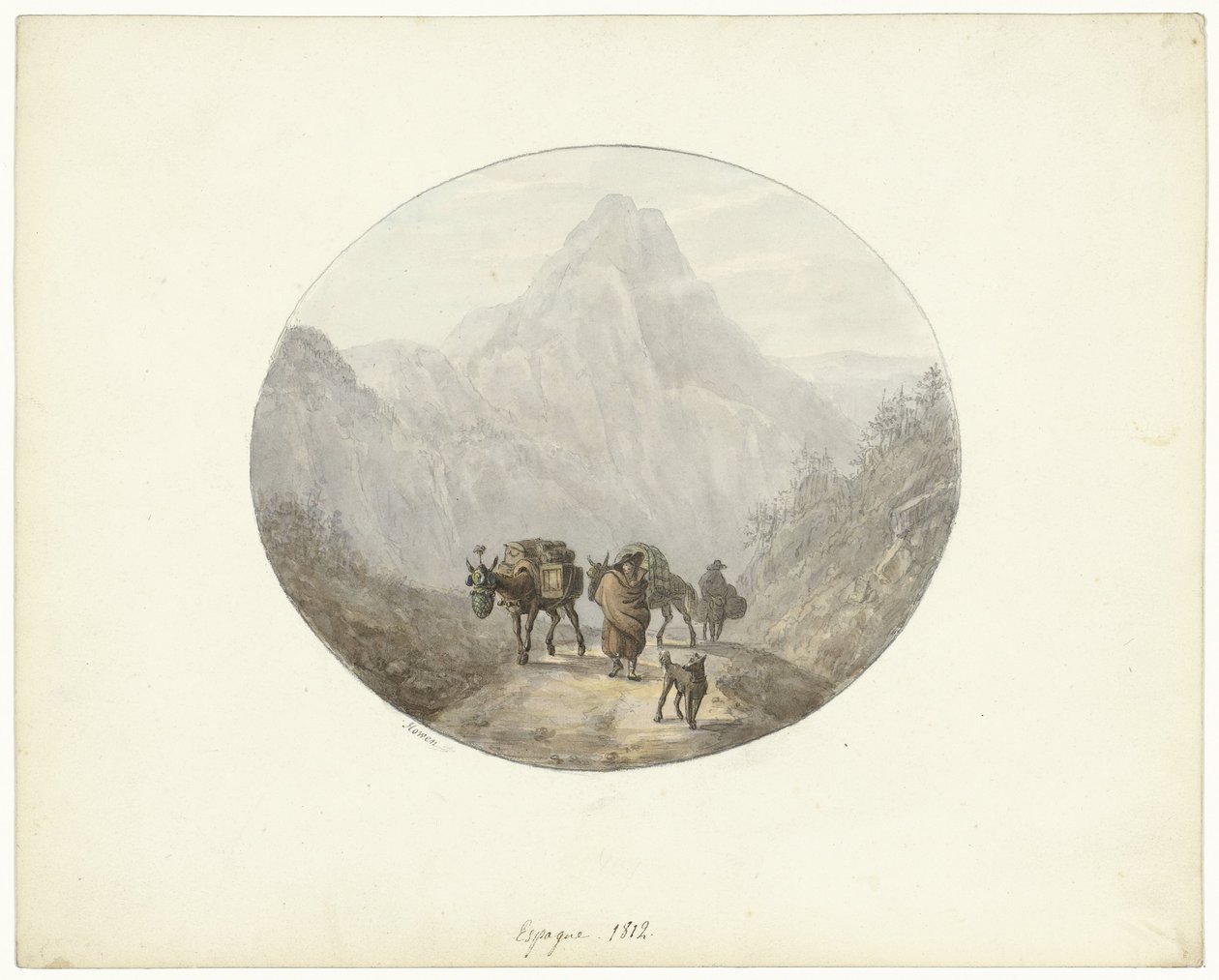 Paisagem de montanha em Espanha, com mulas de carga de Otto Baron Howen
