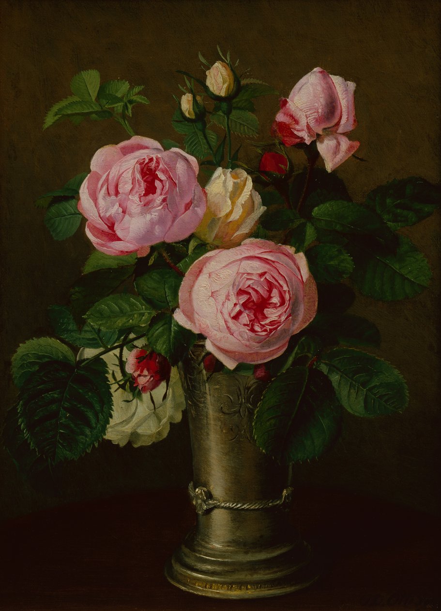 Rosas em um vaso de estanho (óleo sobre tela) de Otto Didrik Ottesen