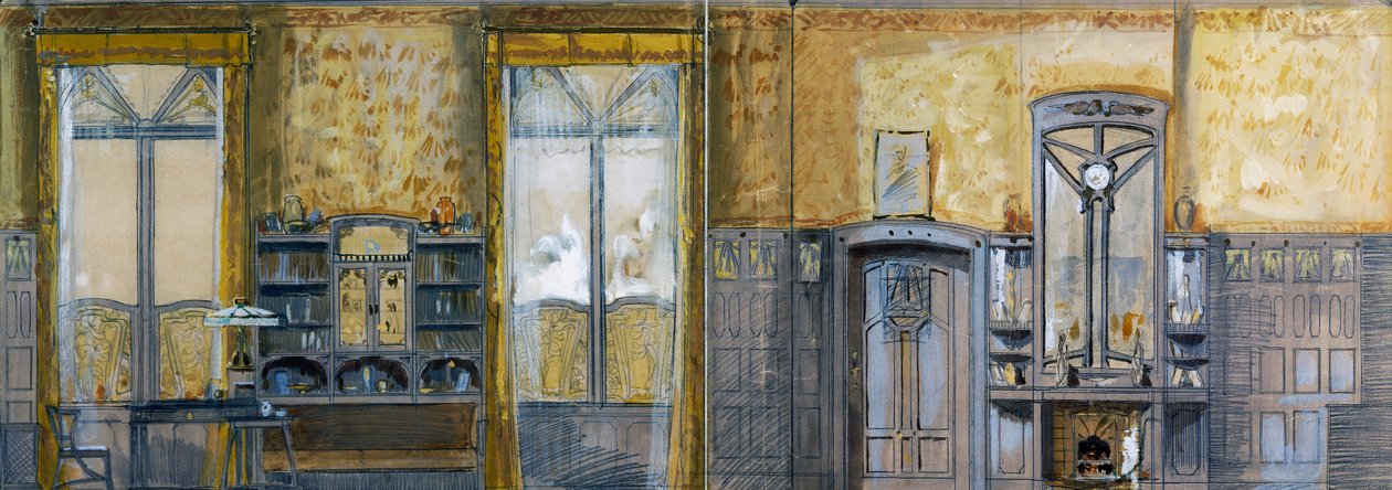 Projeto de estudo do Grão-Duque Ernst Ludwig von Hessen-Darmstadt (1868-1937), projetado por Otto Eckmann (1865-1902). Século XIX de Otto Eckmann