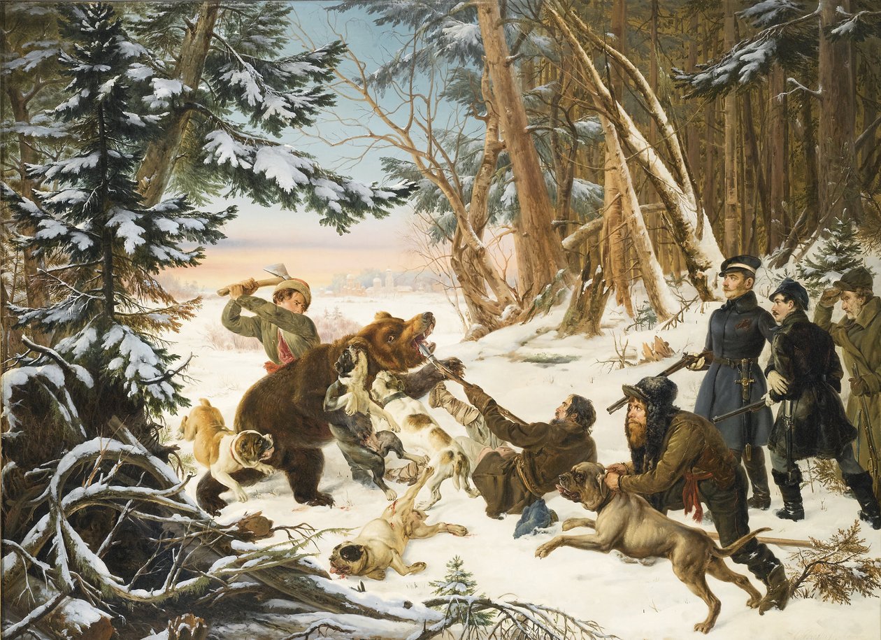 Alexandre II (empereur de Russie) (1818-1881) - O czarevich Alexander Nikolaevich em uma caça ao urso nos arredores de Moscou par Grashof, Otto (1812-1876) de Otto Grashof