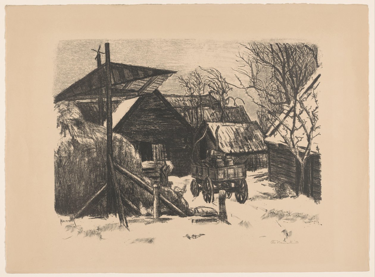 Quintal da fazenda na neve de Otto Hanrath (signed by artist)