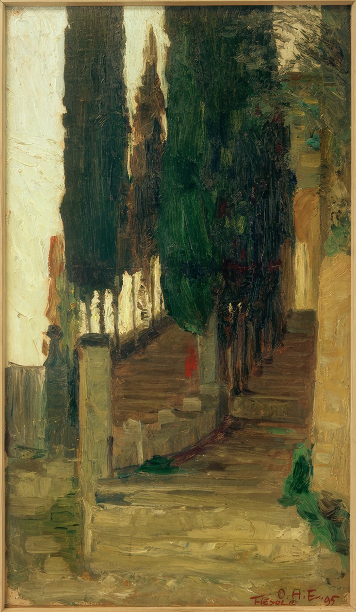 Escadas para o mosteiro em Fiesole de Otto Heinrich Engel