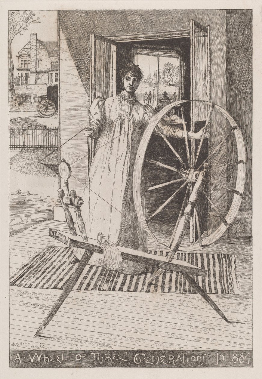 Na roda de fiar, c. 1884. de Otto Henry Bacher