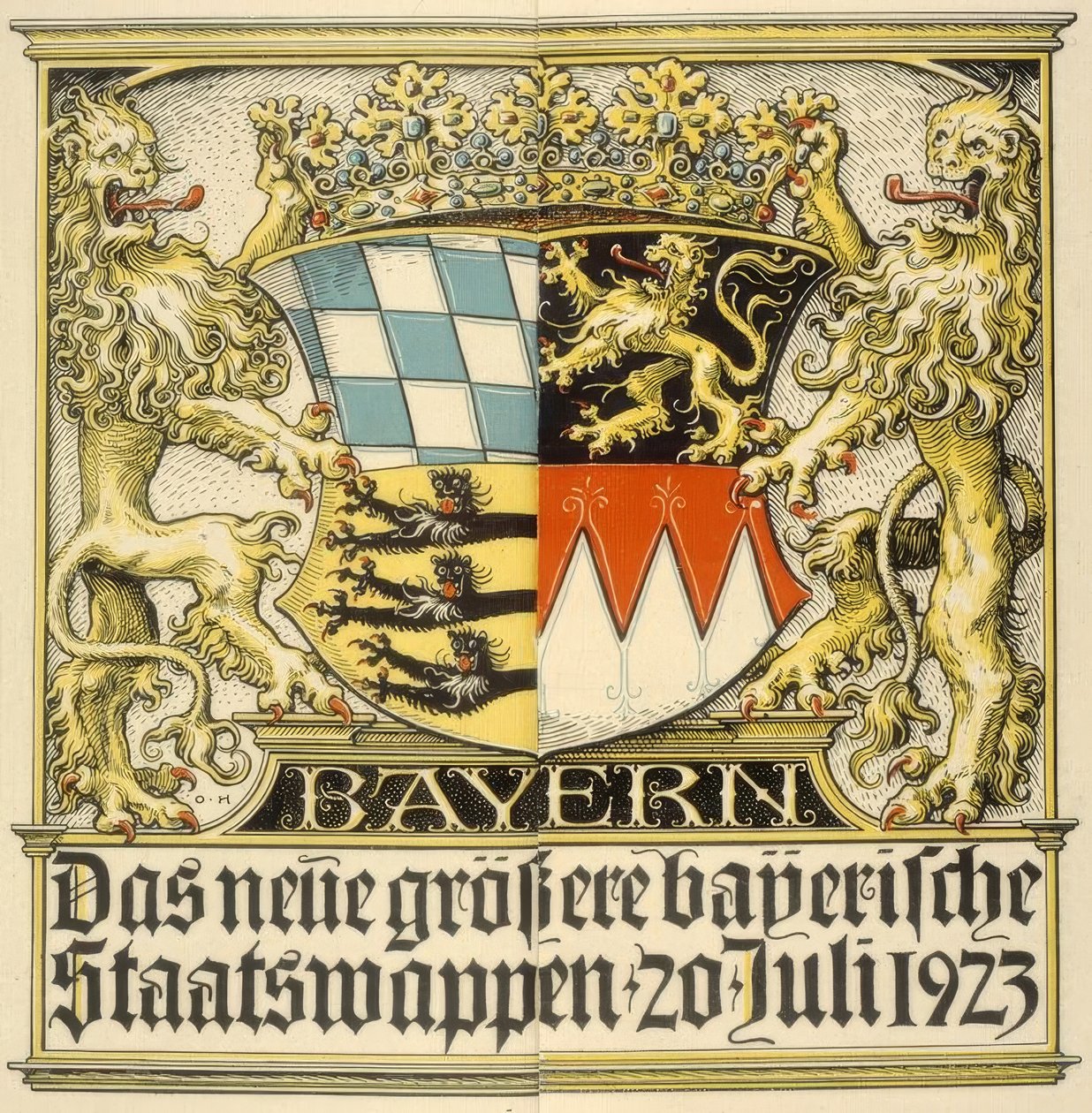 O novo e maior brasão do estado da Baviera, 20 de Julho de 1923 de Otto Hupp