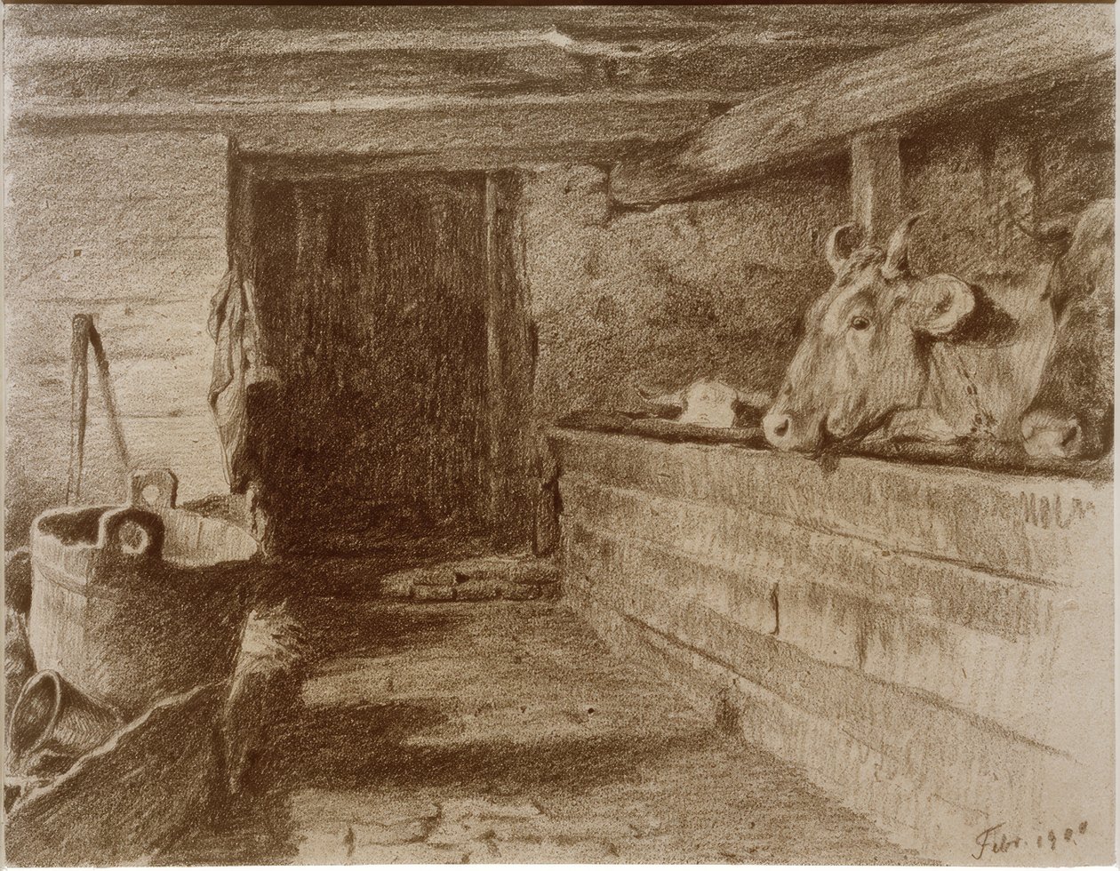 Interior de um estábulo de vacas de Otto Keitel