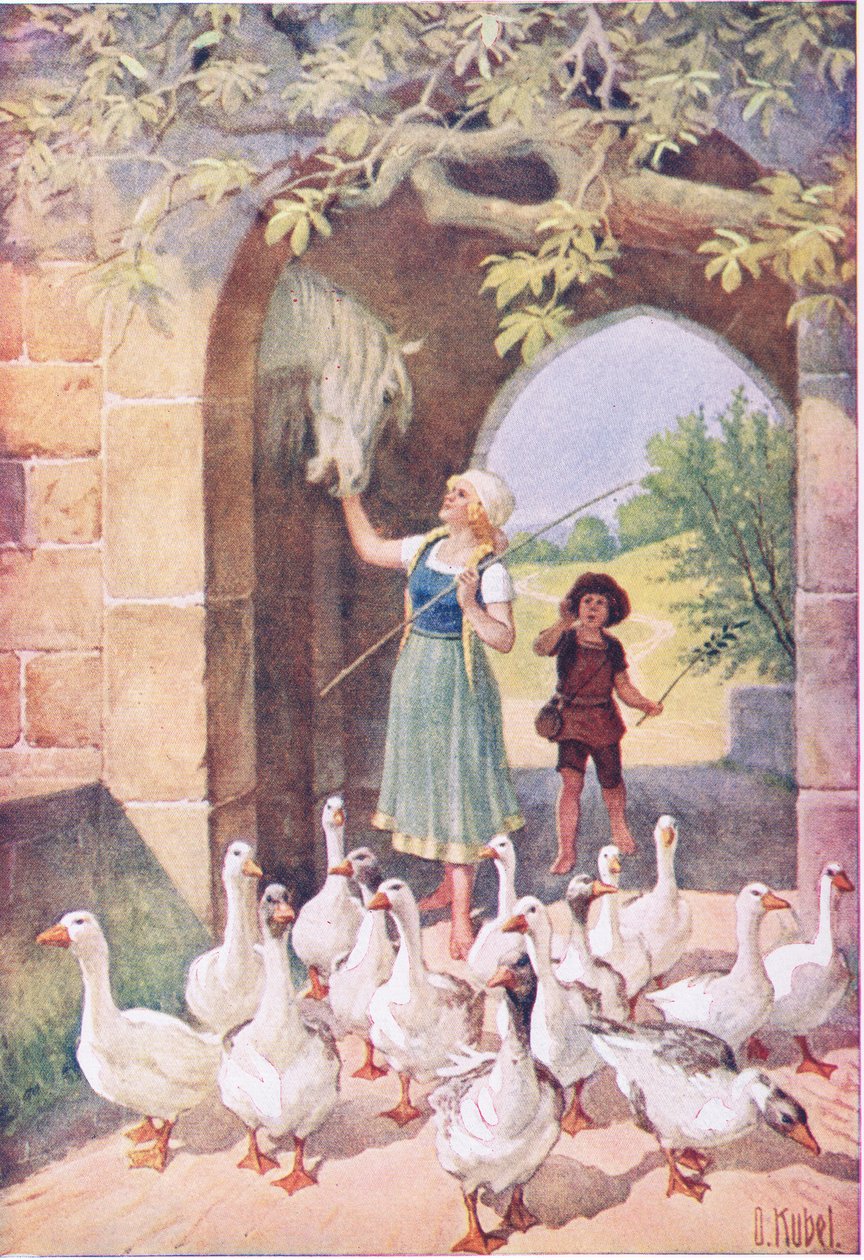A Goose Girl (cor litho) de Otto Kubel