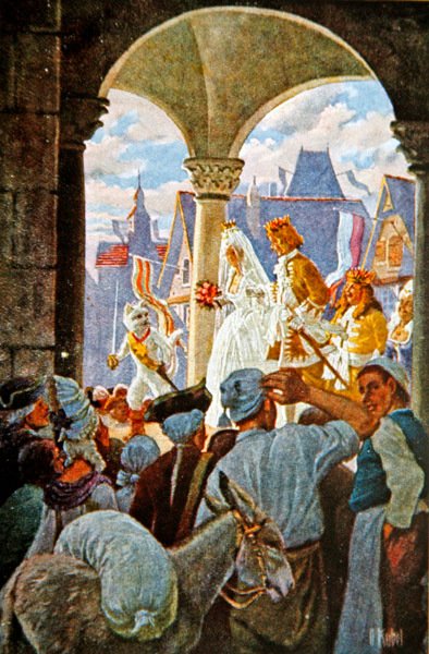 O Casamento do Marquês de Carabas e da Princesa, ilustração de "Gato de Botas", início do século XX (cor litho) de Otto Kubel