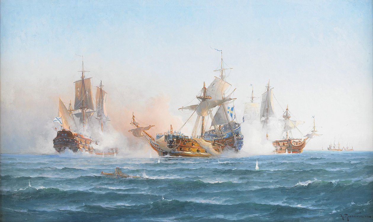 HMS Wachtmeister lutando contra o esquadrão russo em 4 de junho de 1719, 1902 de Otto Ludvig Richarde