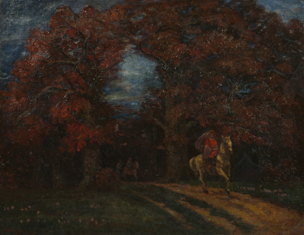 Paisagem de Outono com Cavaleiros (óleo sobre tela) de Otto Ludvig Sinding