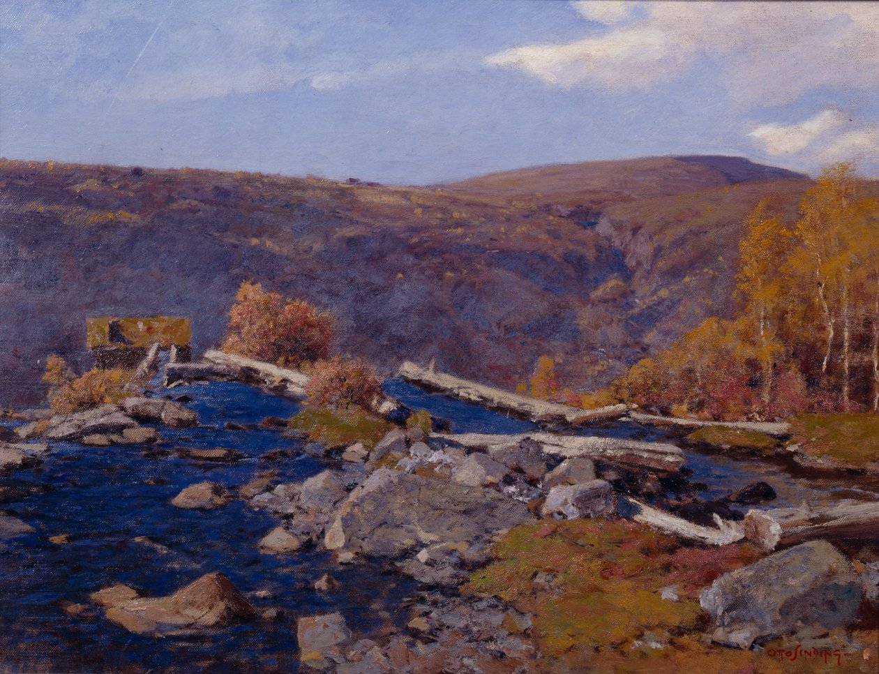 Paisagem de montanha com rio (óleo sobre tela) de Otto Ludvig Sinding