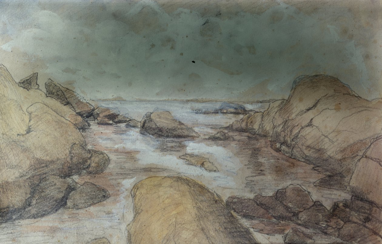 Esboços de Mar e Paisagem (aguarela e lápis sobre papel) de Otto Ludvig Sinding