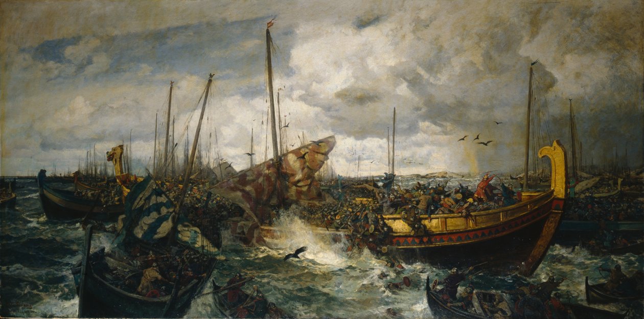 The Battle at Svolder, c.1883-4 (óleo sobre tela) de Otto Ludvig Sinding