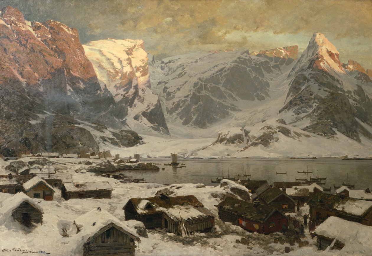 Vista de Reine em Lofoten, c.1886 (óleo sobre tela) de Otto Ludvig Sinding
