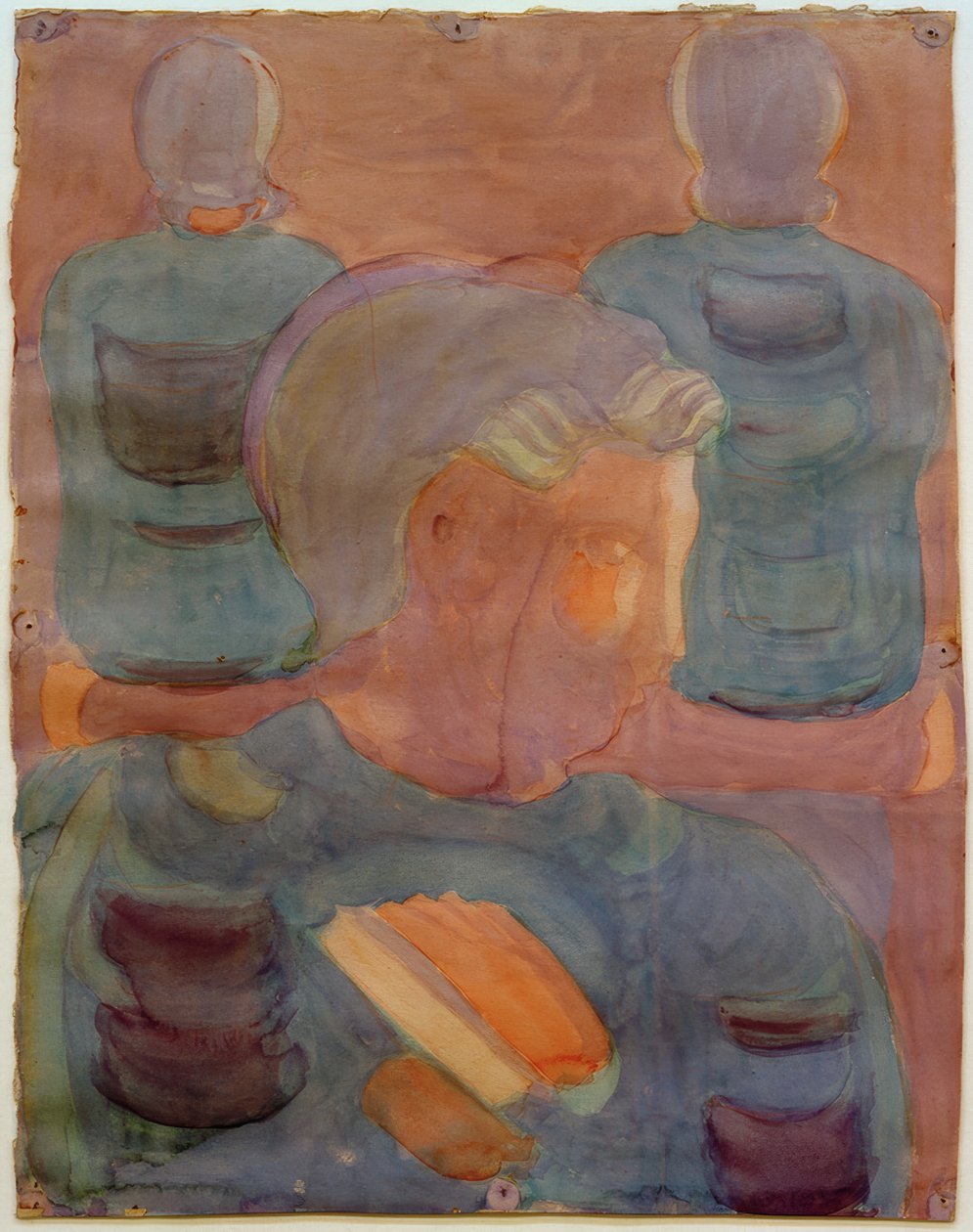Preparação (adoração na sala de jantar). Estudo parcial (menino com hinário) de Otto Meyer Amden