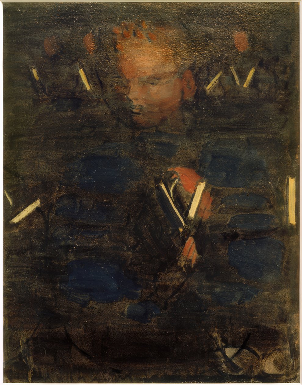 Preparação (adoração na sala de jantar). Estudo parcial (menino com hinário) de Otto Meyer Amden