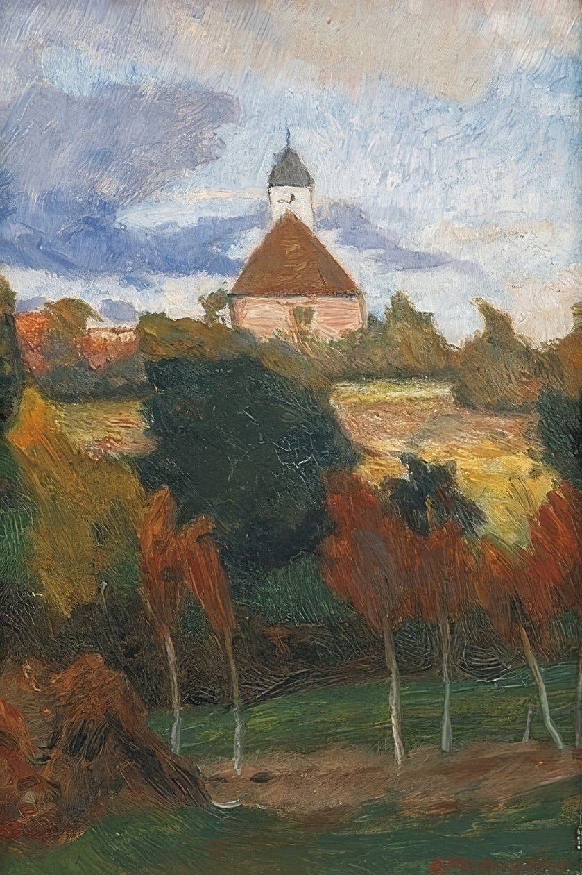 Vista da igreja de Worpswede. Por volta de 1895 de Otto Modersohn