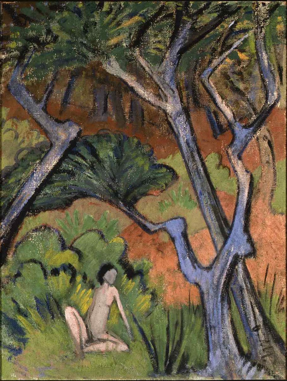 Paisagem da floresta com nude, 1924. de Otto Mueller