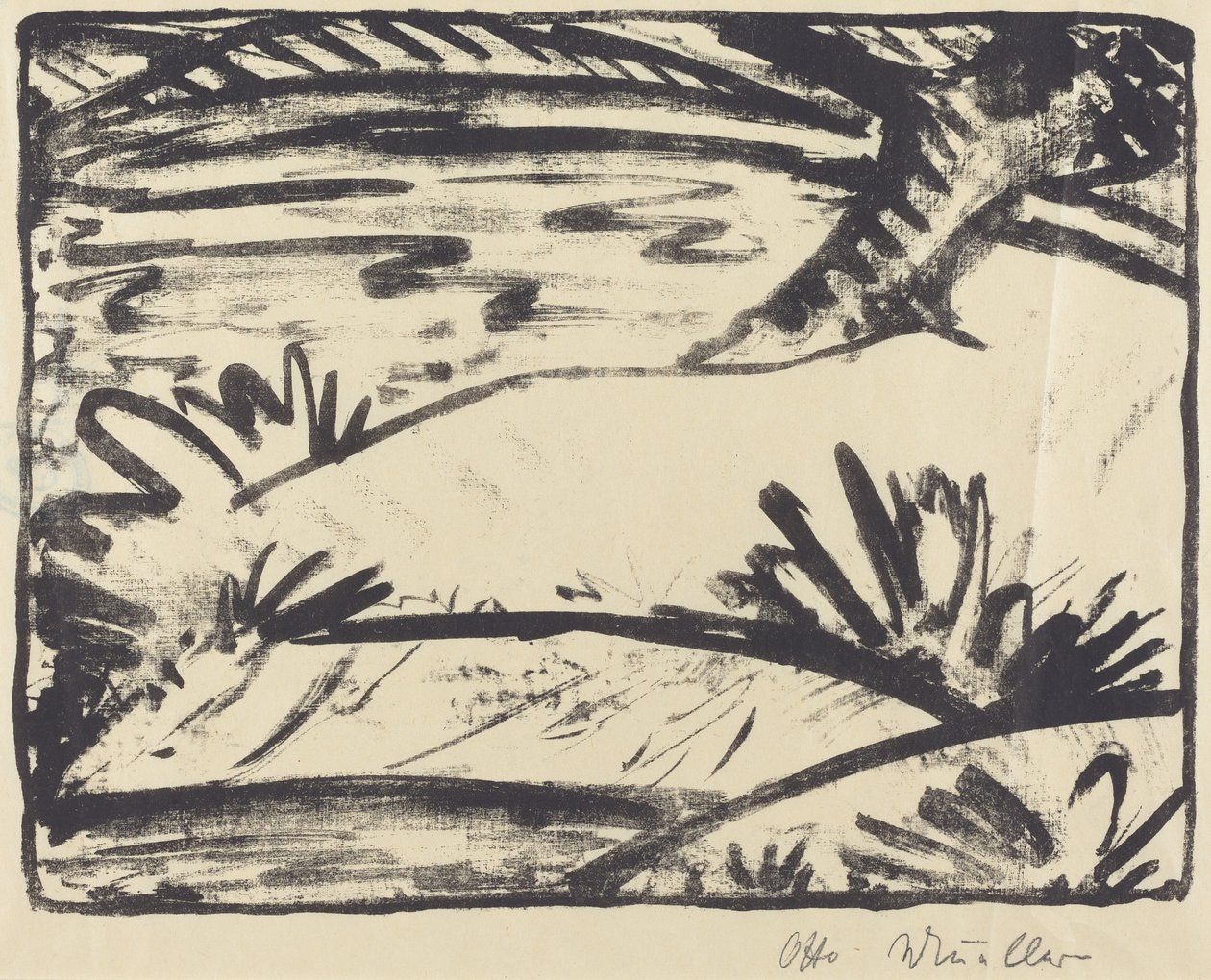 Paisagem com árvore e água de Otto Müller