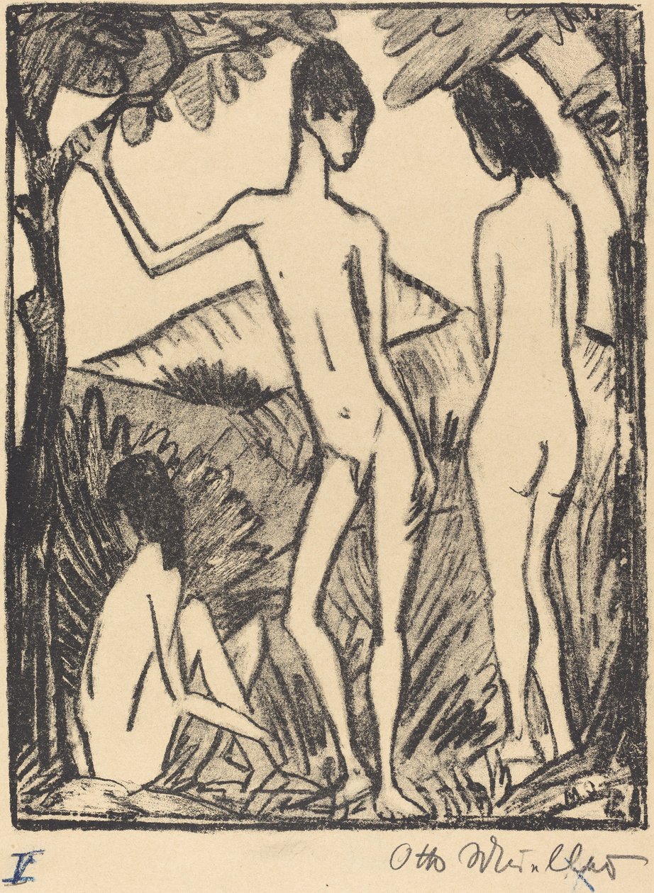 Menino de pé e duas meninas de Otto Müller