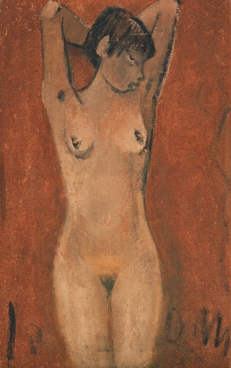 Nua Feminina sobre fundo castanho (petróleo) de Otto Mueller