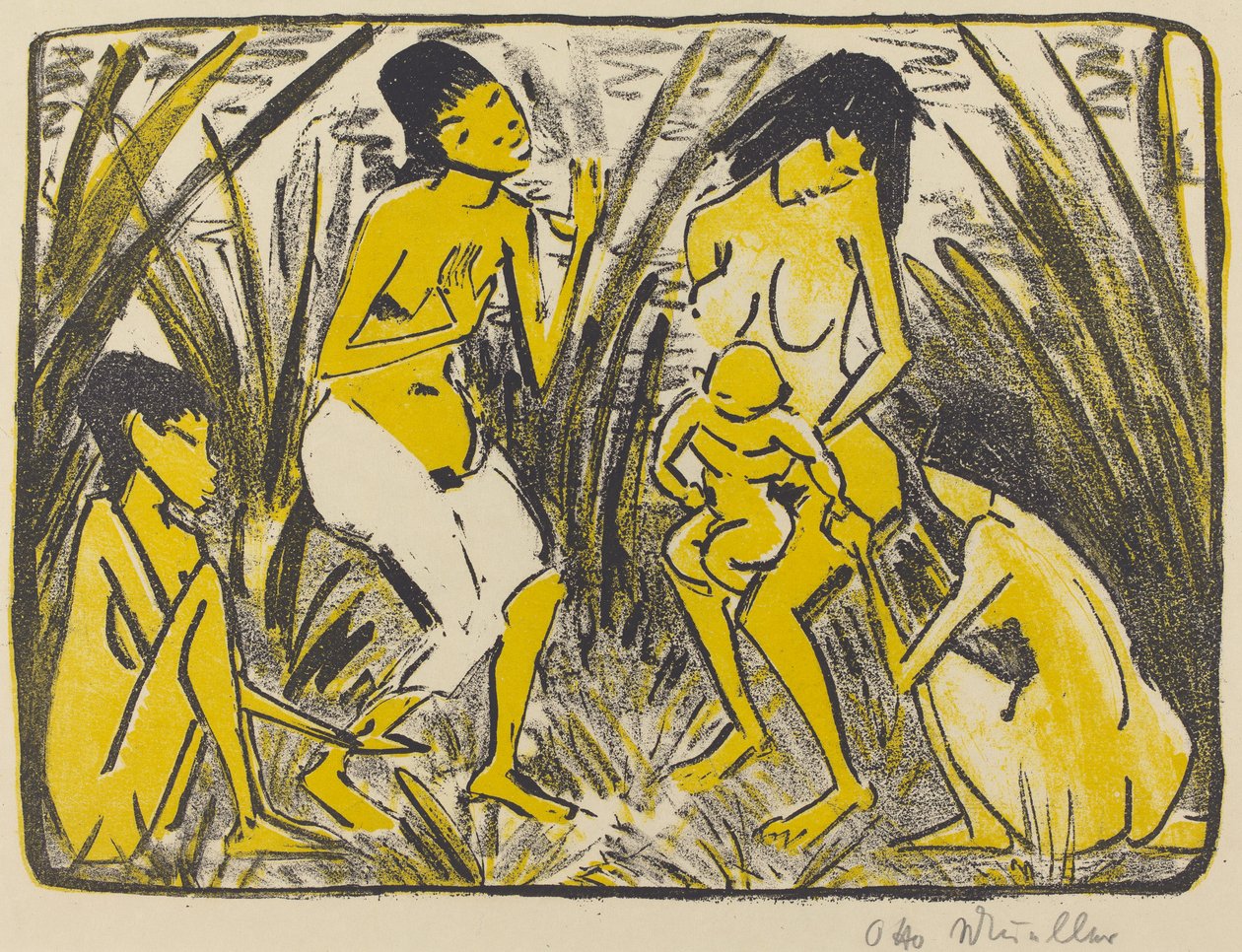 Achado de Moisés (Auffindung des Moses), c.1920 (litografia em preto e dourado) de Otto Mueller