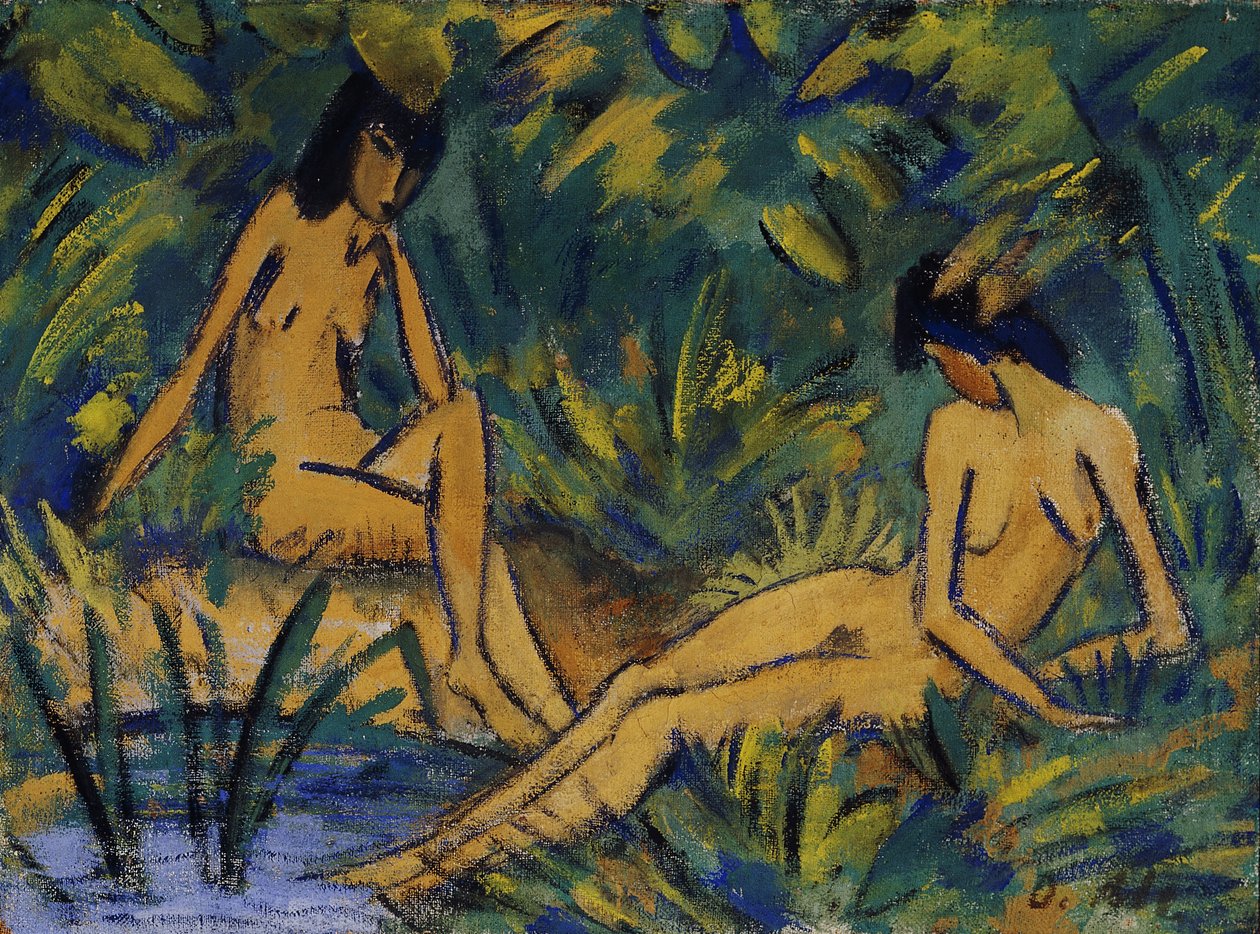 Mulheres sentadas pela água; Meninas sentadas na água, c. 1914-16 de Otto Mueller