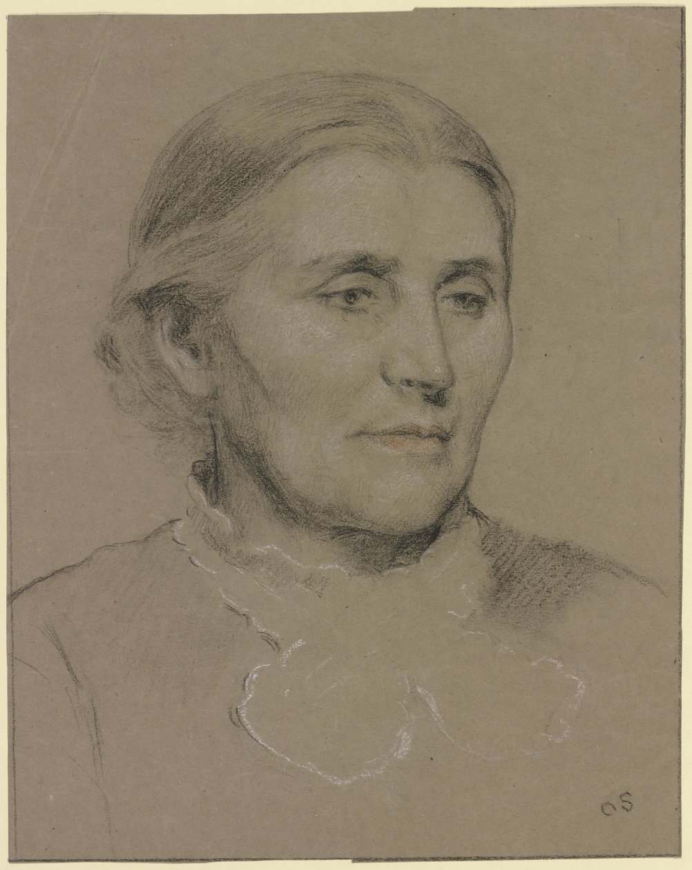 Retrato de uma senhora idosa voltada para a direita de Otto Scholderer