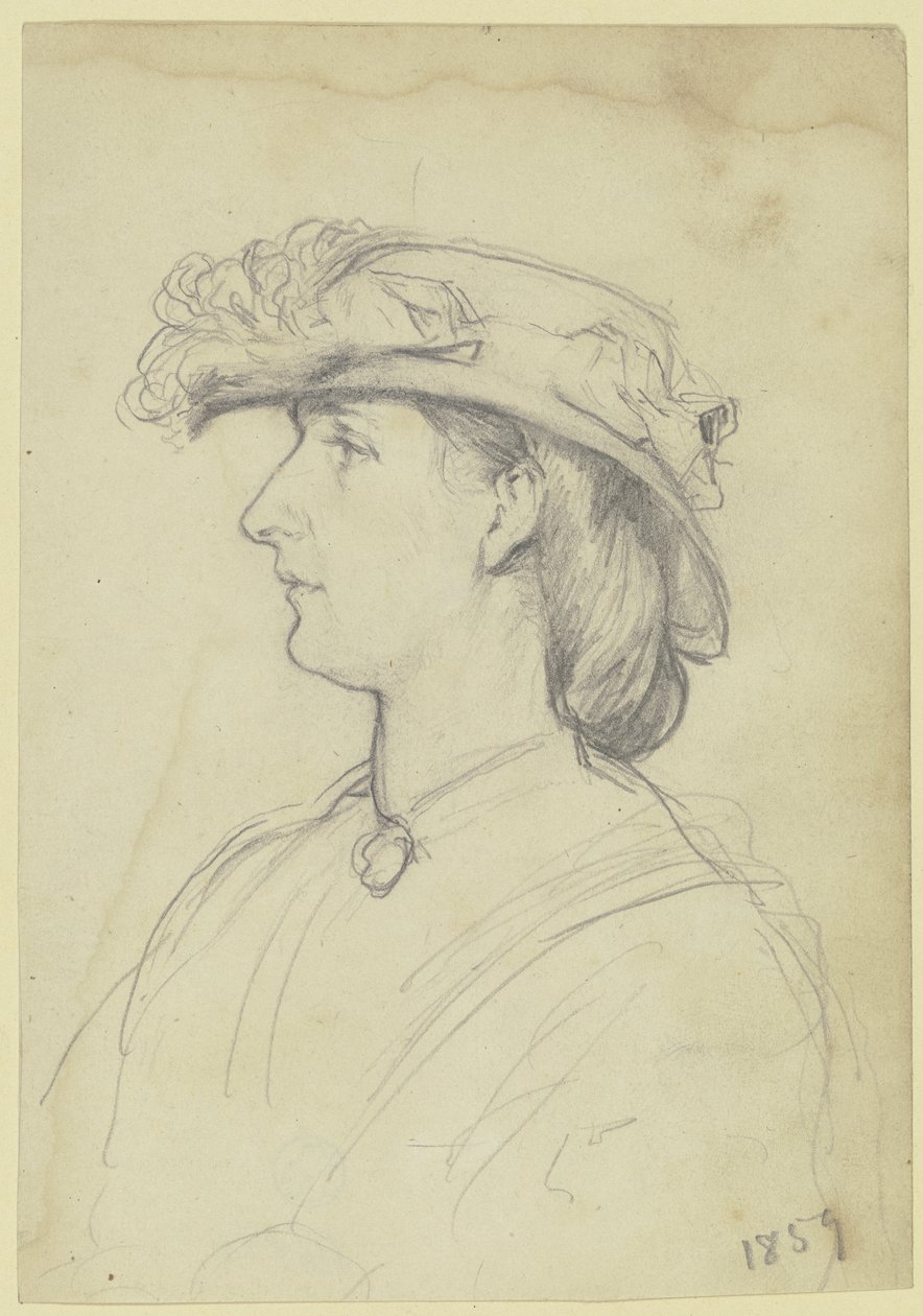 Retrato de uma senhora com chapéu, de perfil para a esquerda de Otto Scholderer