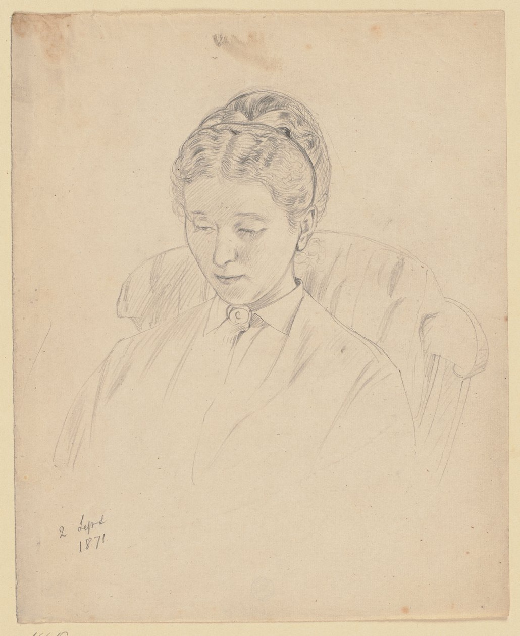 Luise Scholderer, sentada numa poltrona de Otto Scholderer