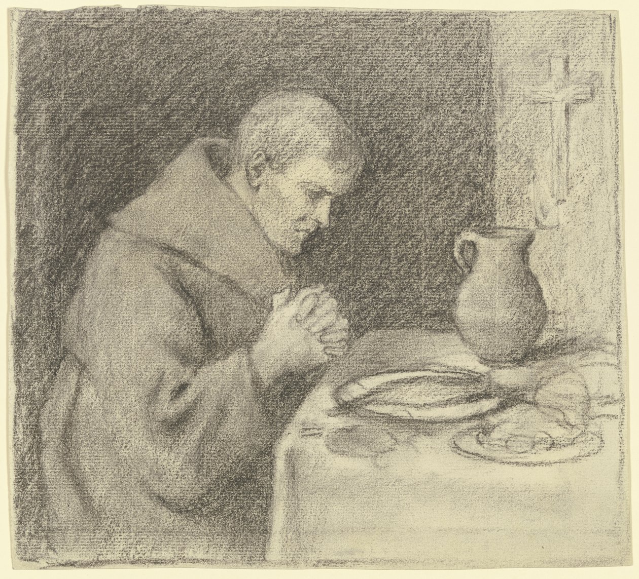 Monge durante a oração de graças de Otto Scholderer