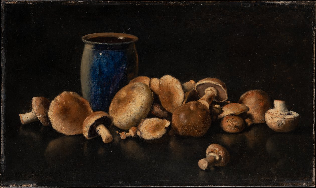 Natureza morta com vaso azul e cogumelos de Otto Scholderer