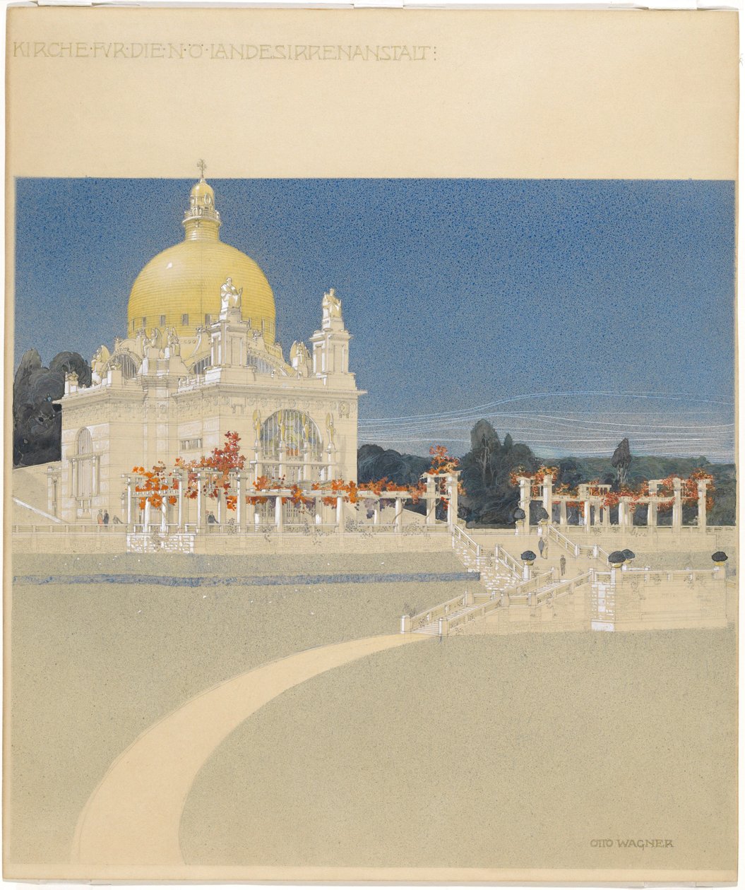 Igreja de São Leopoldo no Steinhof, projeto para concurso, perspetiva de Otto Wagner