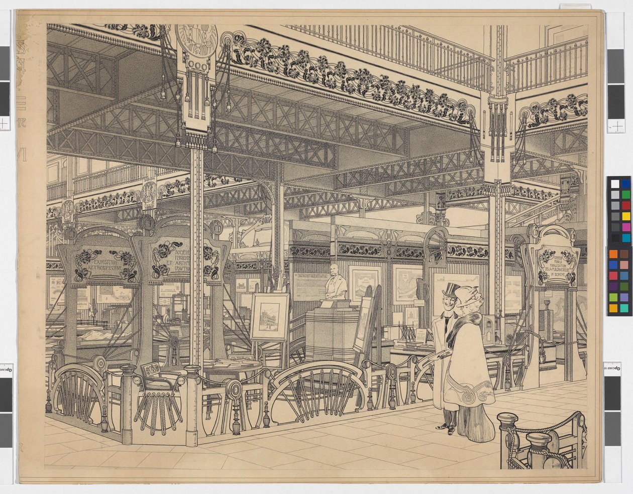 Exposição Universal de Paris, grupo VI: engenharia e caminhos-de-ferro no Champ-de-Mars, perspetiva de Otto Wagner