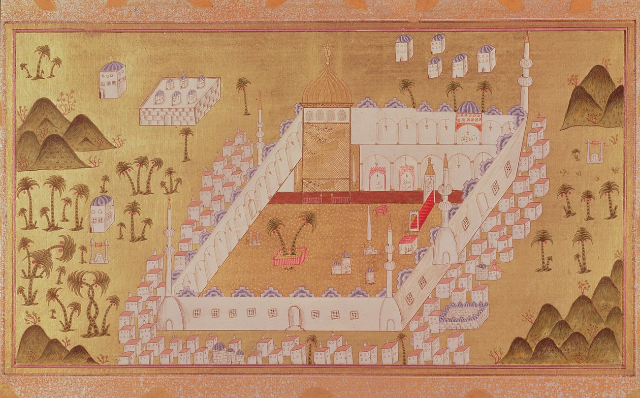 MS 447 Vista de Medina e Mesquita do Profeta Muhammad (pigmentos opacos no papel) de Ottoman School