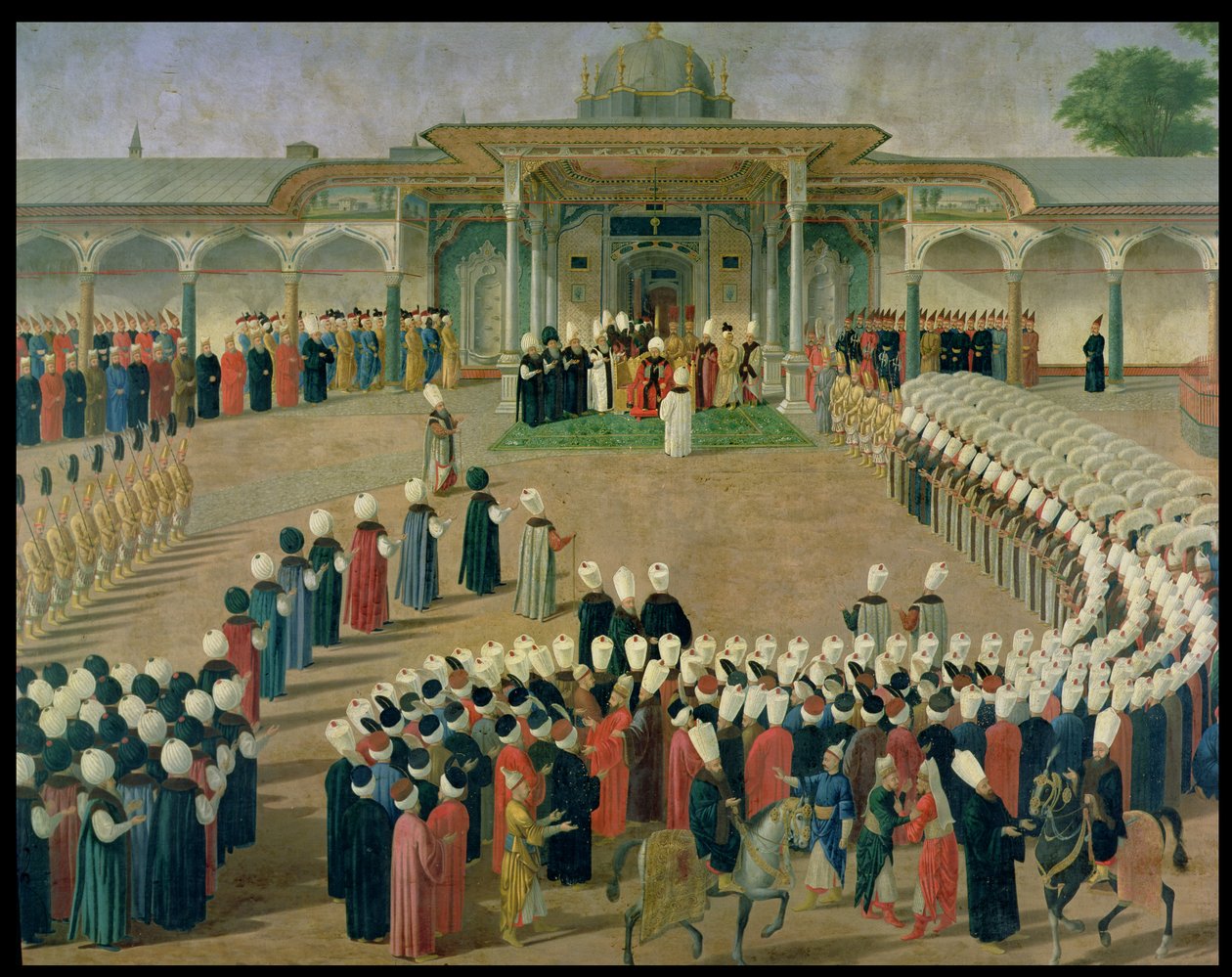 Recepção no Tribunal do Sultão Selim III (1761-1807) no Palácio Topkapi, final do século XVIII de Ottoman School